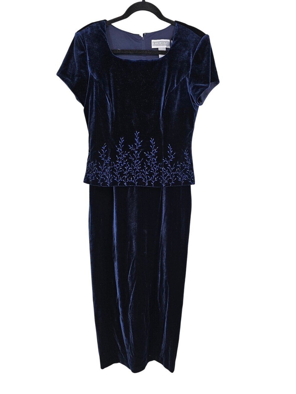 VTG Jessica Howard Blue Polyester Blend Floral Short Sleeve Velvet Dress Size 8